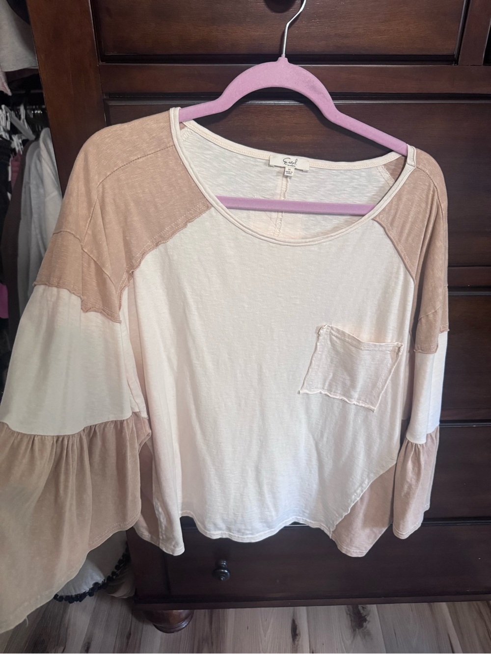 easel Cream and Tan Colorblock Pocket Tunic